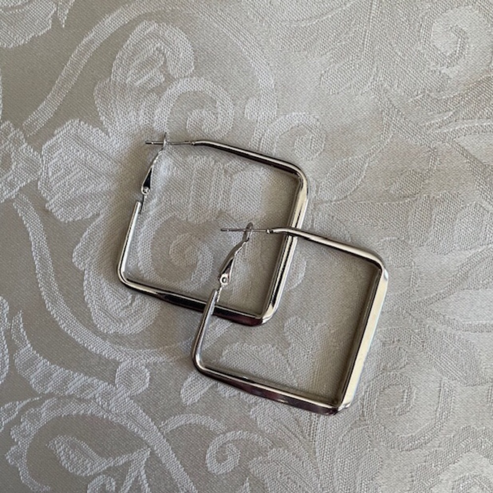 Large Square Silver Hoop Earrings